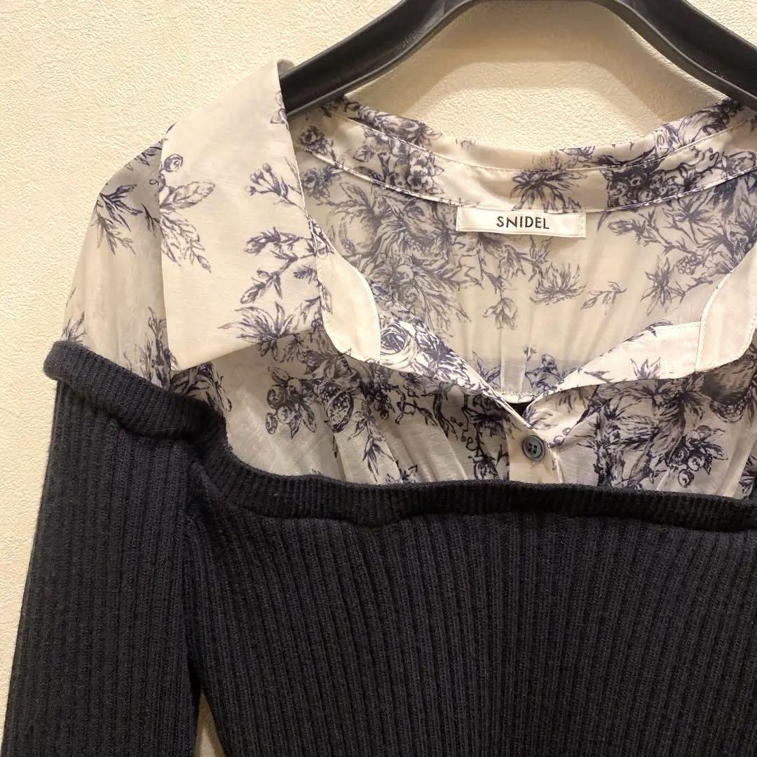 【極美品】SNIDEL スナイデル　オフショルダー　シャツ　ワンピース　ネイビー