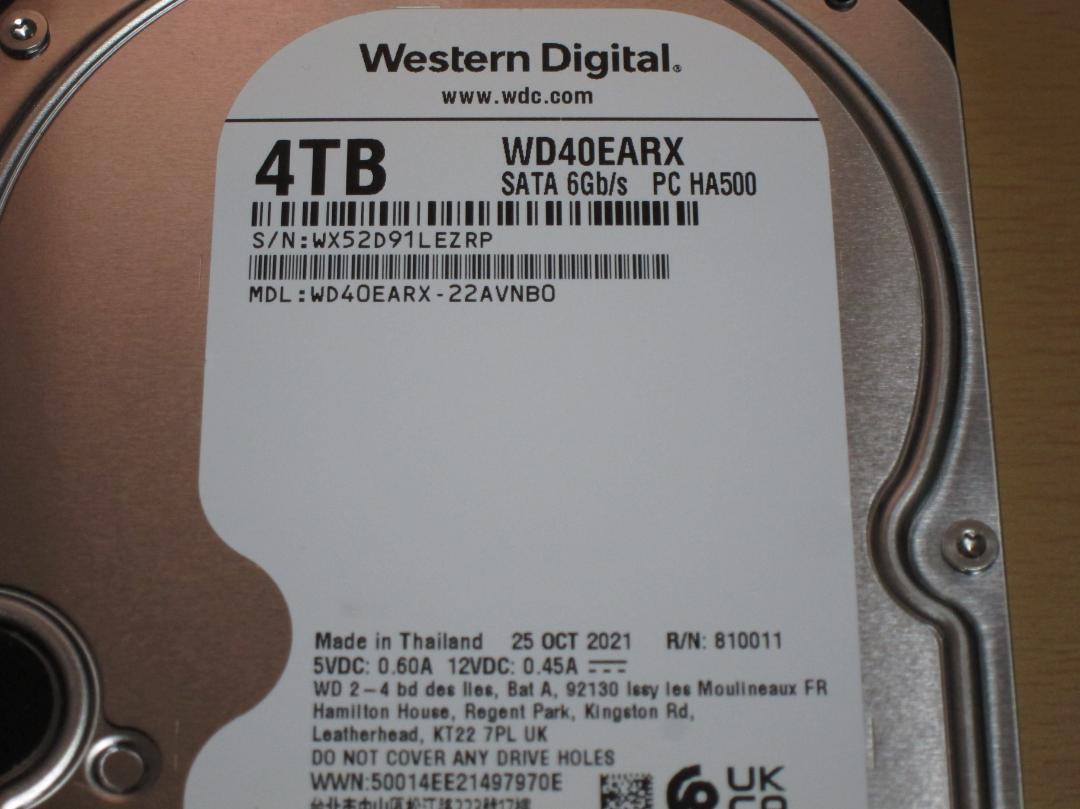 回数3546回・時間8077時間 WD WD40EARX 4TB