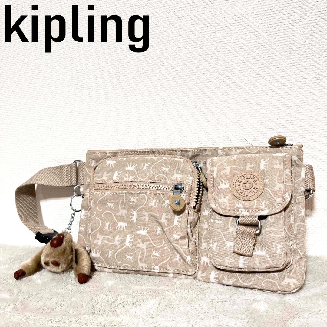 美品✨Kipling キプリングセミショルダーバッグトートバッグホワイト白総柄Branc_レディースバッグ