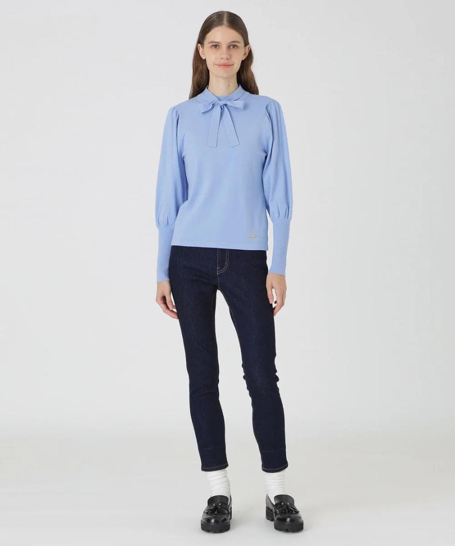 ブルーレーベルクレストブリッジ レーヨンストレッチニットマトンスリーブトップスM BLUE LABEL CRESTBRIDGE