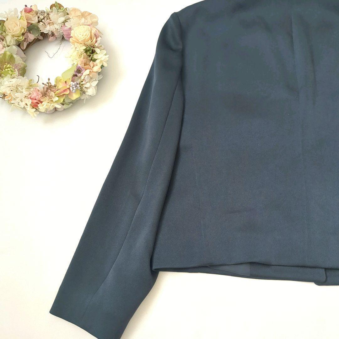 美品　ANAYI｜ノーカラージャケット　ネイビー　フォーマル　光沢 38 春夏 美品 ANAYI｜ノーカラージャケット ネイビー フォーマル 光沢 38