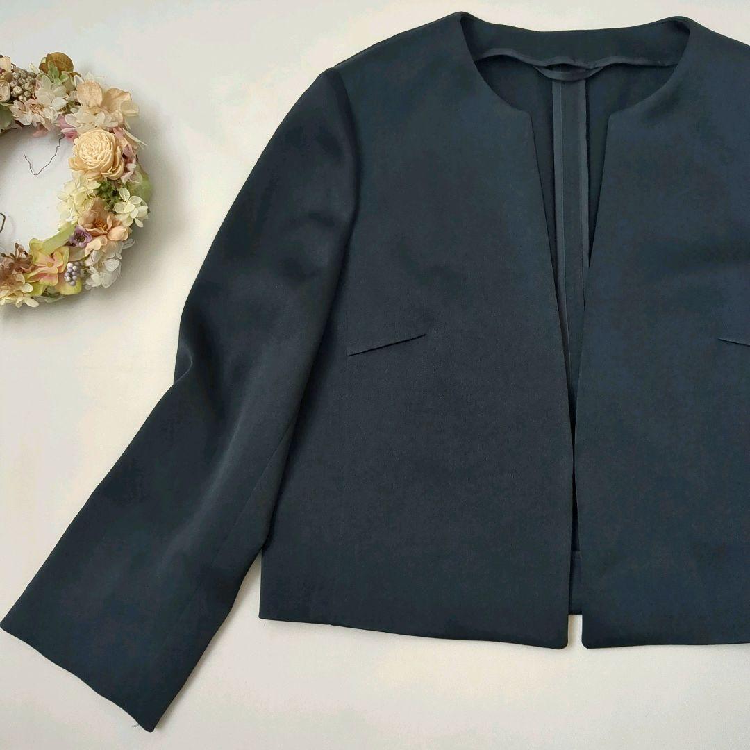 美品　ANAYI｜ノーカラージャケット　ネイビー　フォーマル　光沢 38 春夏 美品 ANAYI｜ノーカラージャケット ネイビー フォーマル 光沢 38