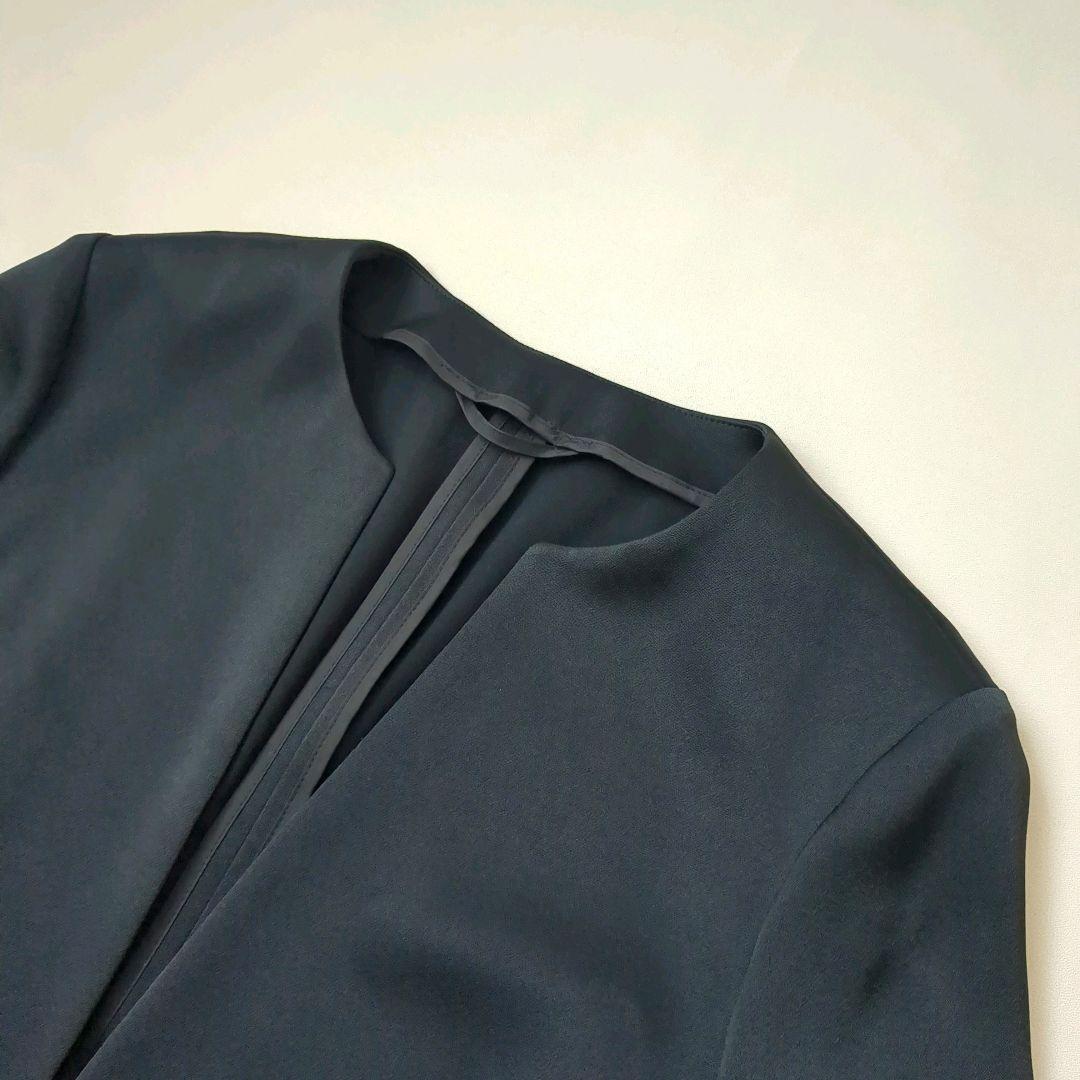 美品　ANAYI｜ノーカラージャケット　ネイビー　フォーマル　光沢 38 春夏 美品 ANAYI｜ノーカラージャケット ネイビー フォーマル 光沢 38