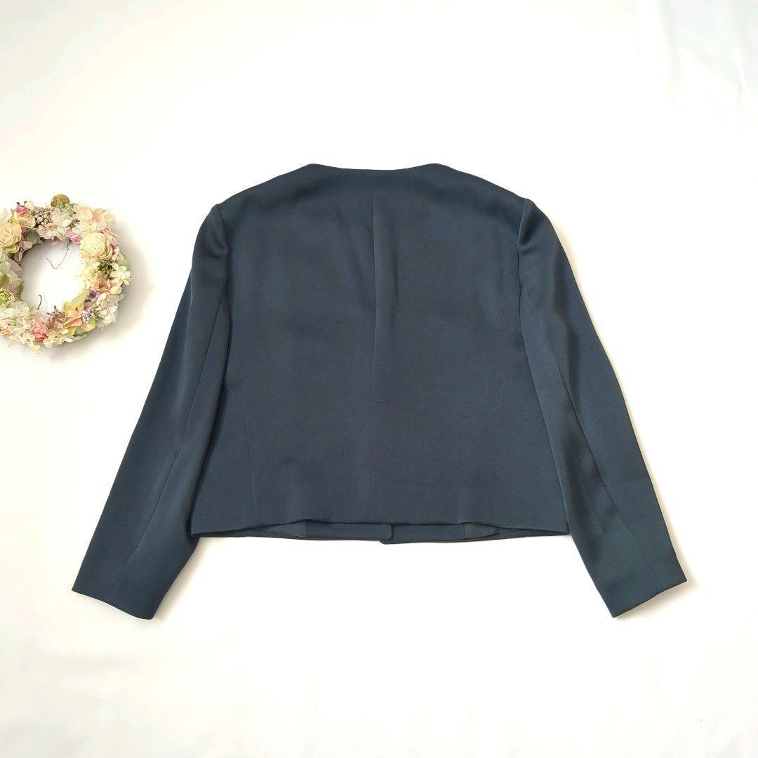 美品　ANAYI｜ノーカラージャケット　ネイビー　フォーマル　光沢 38 春夏 美品 ANAYI｜ノーカラージャケット ネイビー フォーマル 光沢 38