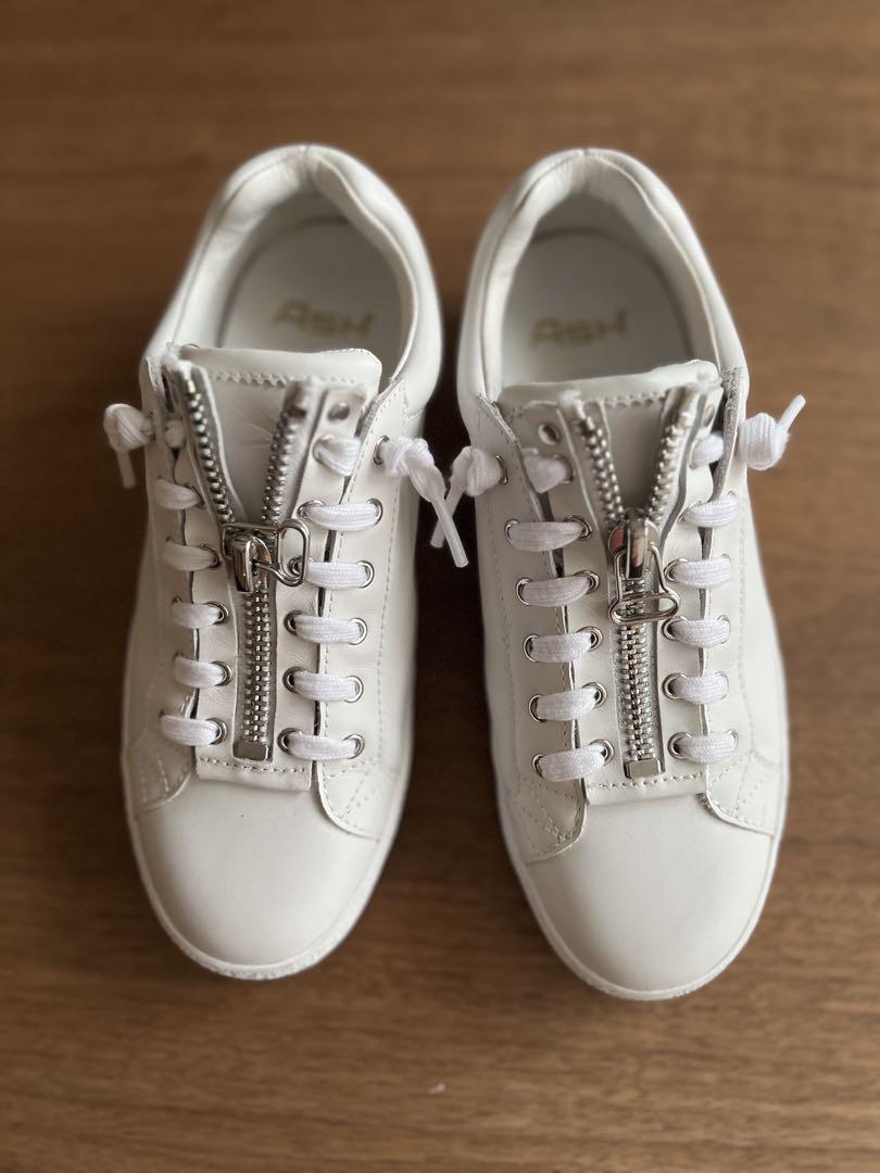 ASH WHITE レザー スニーカー ASH復刻モデル・フロントジップレザースニーカー・ホワイト 23.5