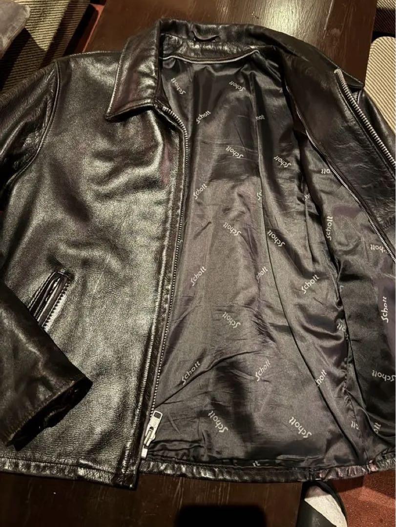 黒 レザー ジャケット シングルライダース schott  652 襟付き