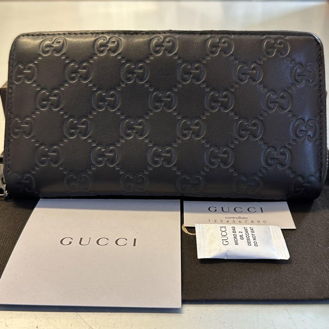 未使用に近い‼️ グッチ GUCCI 財布 長財布 シマレザー ラウンドファスナー