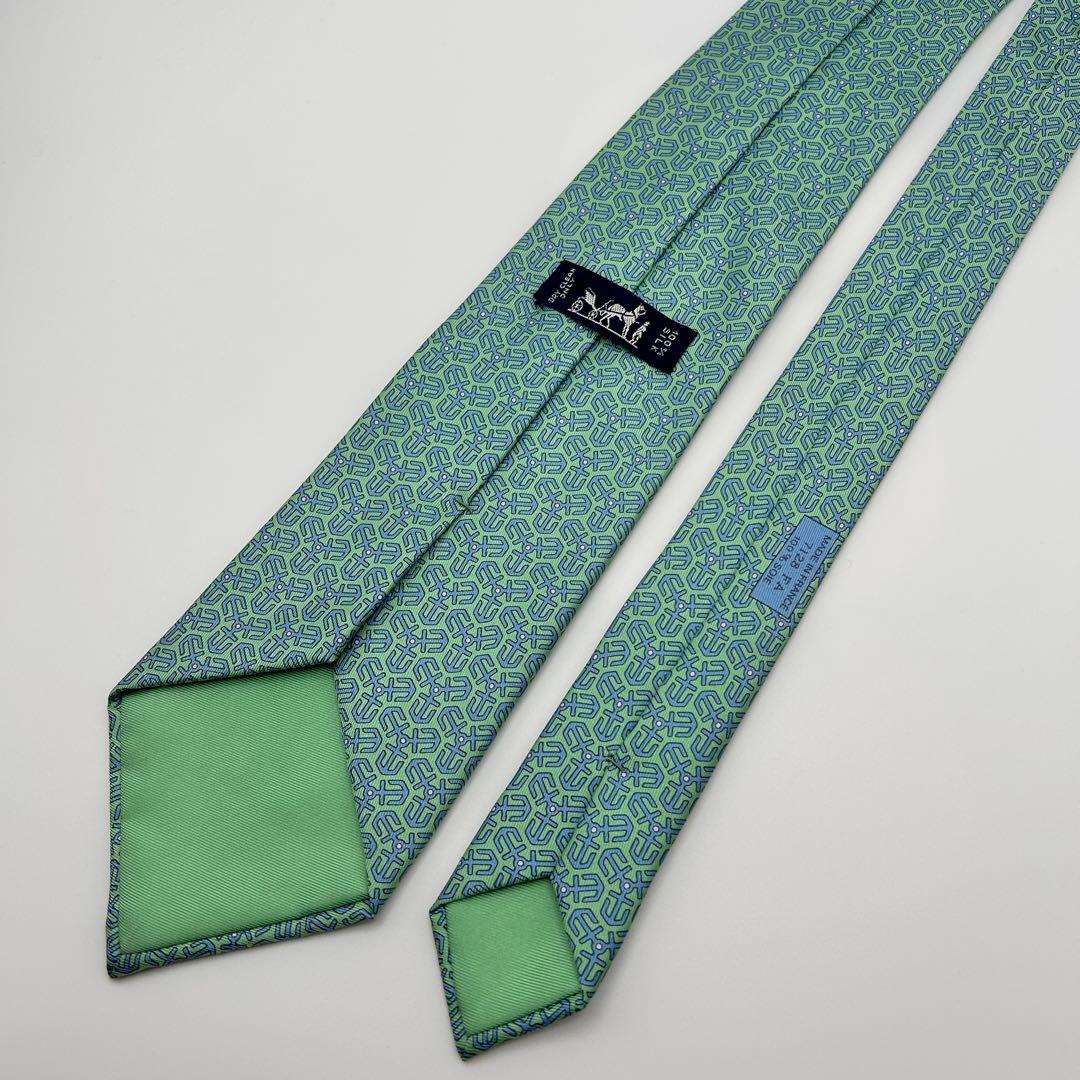 【極美品】 HERMES エルメス ネクタイ シルク100% グリーン 光沢