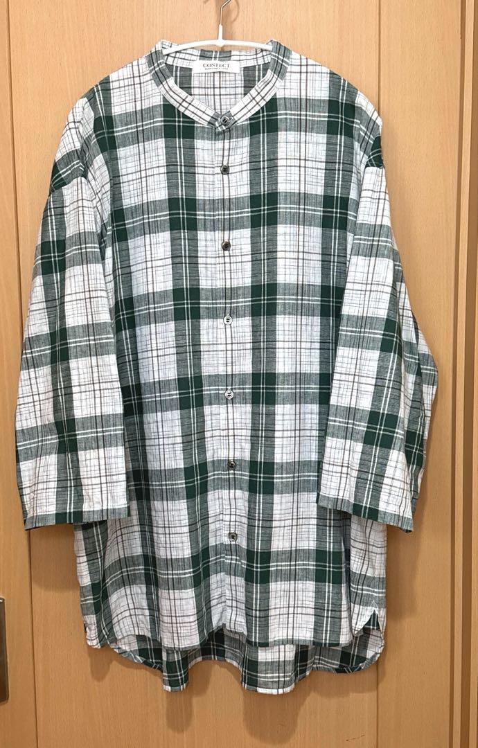 【美品】 CONFECT コットンリネンチェック7分袖シャツ サイズ3