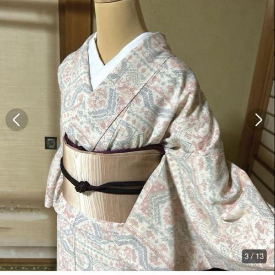 未使用近い　美品　単衣　本塩沢　塩沢お召し　正絹　小紋　身丈160 裄68