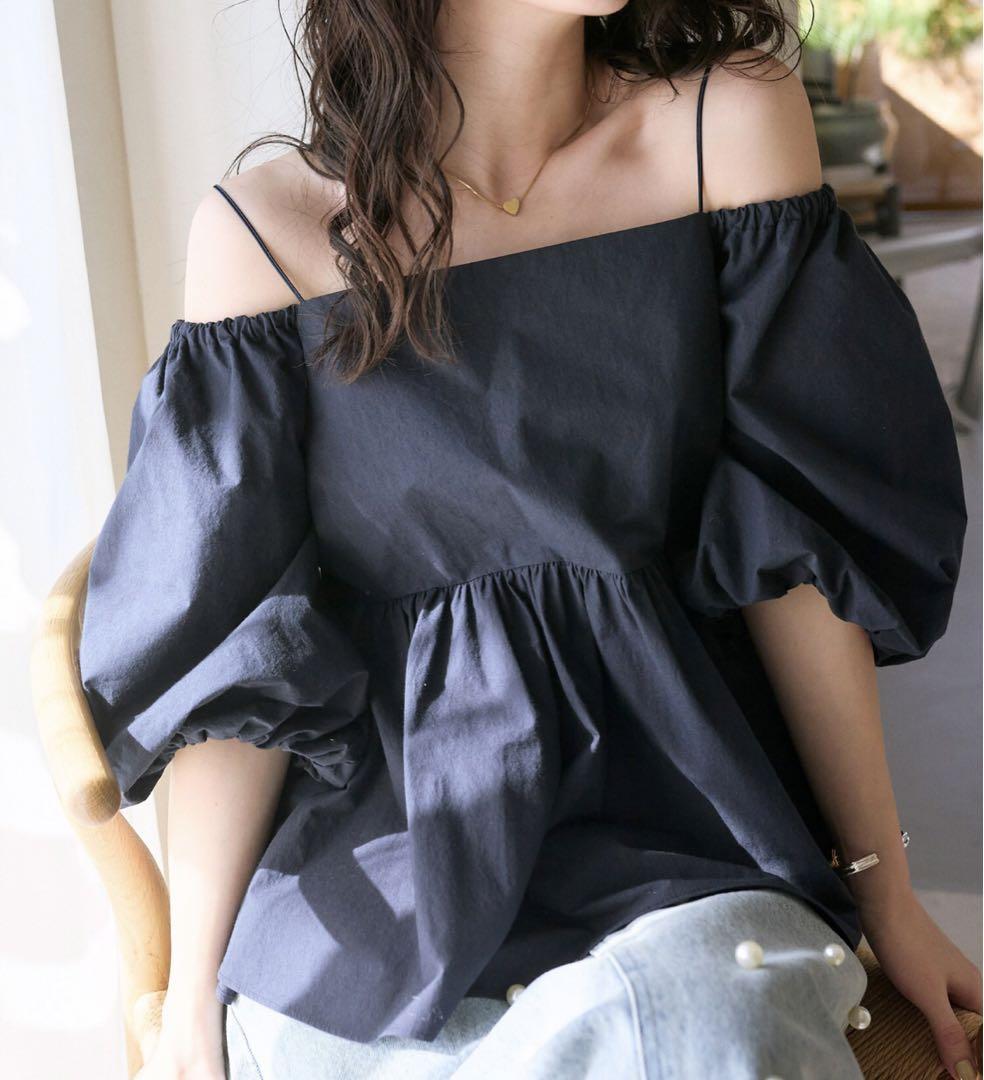 La boutique BonBon バルーンスリーブオフショルブラウス（白衿