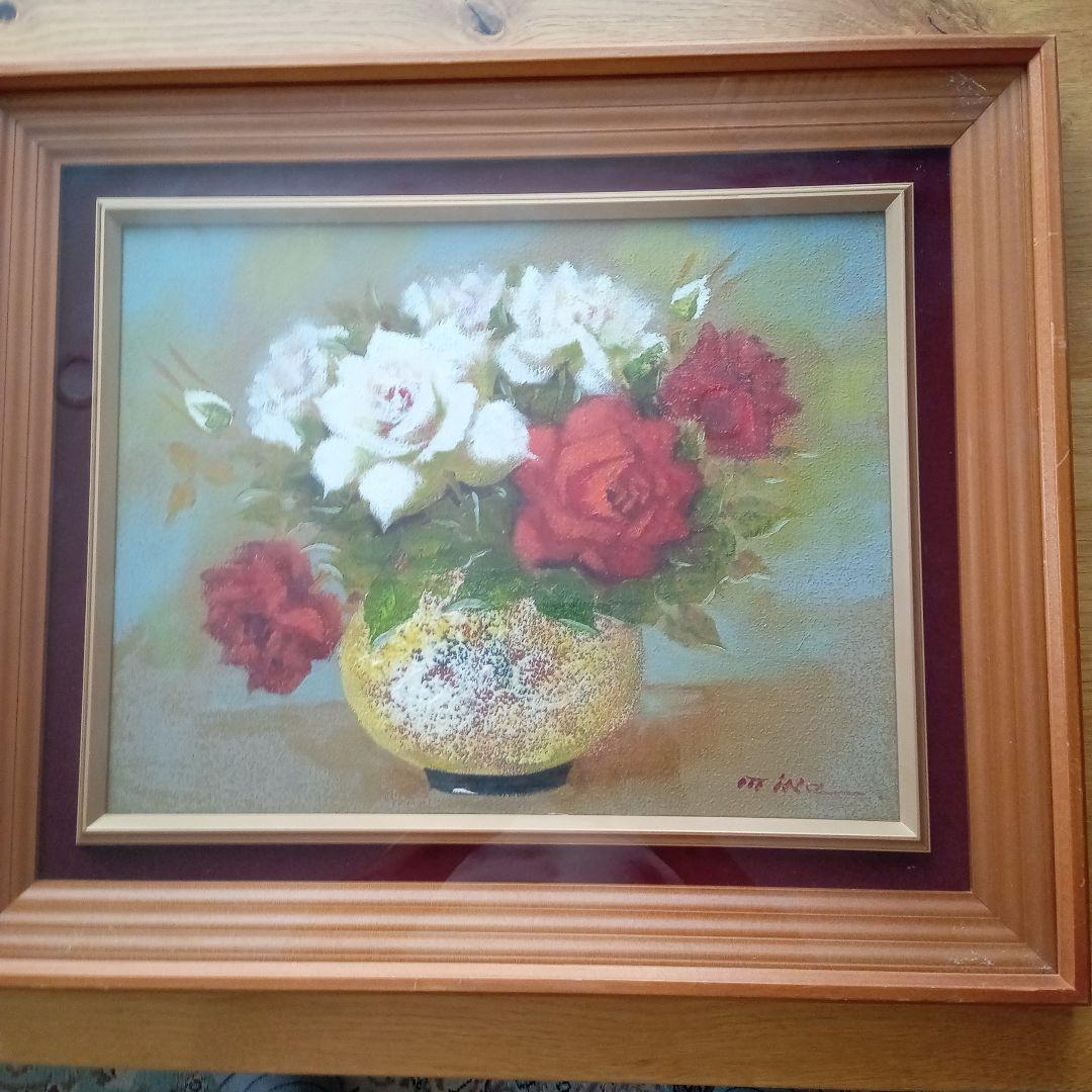 杉浦ミカ 油絵 絵画 花瓶のバラと花束 額付き 美品 昭和レトロ 杉浦ミカ 花 フラワー 薔薇 油彩画 絵画 額装 アート