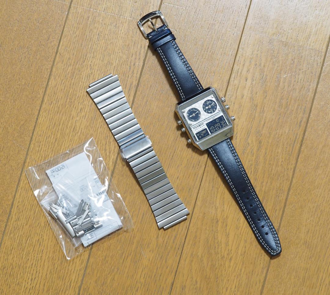 【電池切れ】FOXBOX　クオーツ腕時計　3か国時刻表示　メンズ 電池切れ】FOXBOX クオーツ腕時計 3か国時刻表示 メンズ 時計