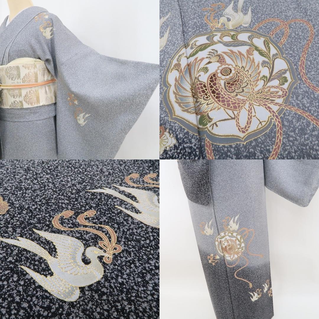 N-836◇新品 正絹『シルバーグレイ×鳳凰』手縫い Sサイズ 訪問着 着物