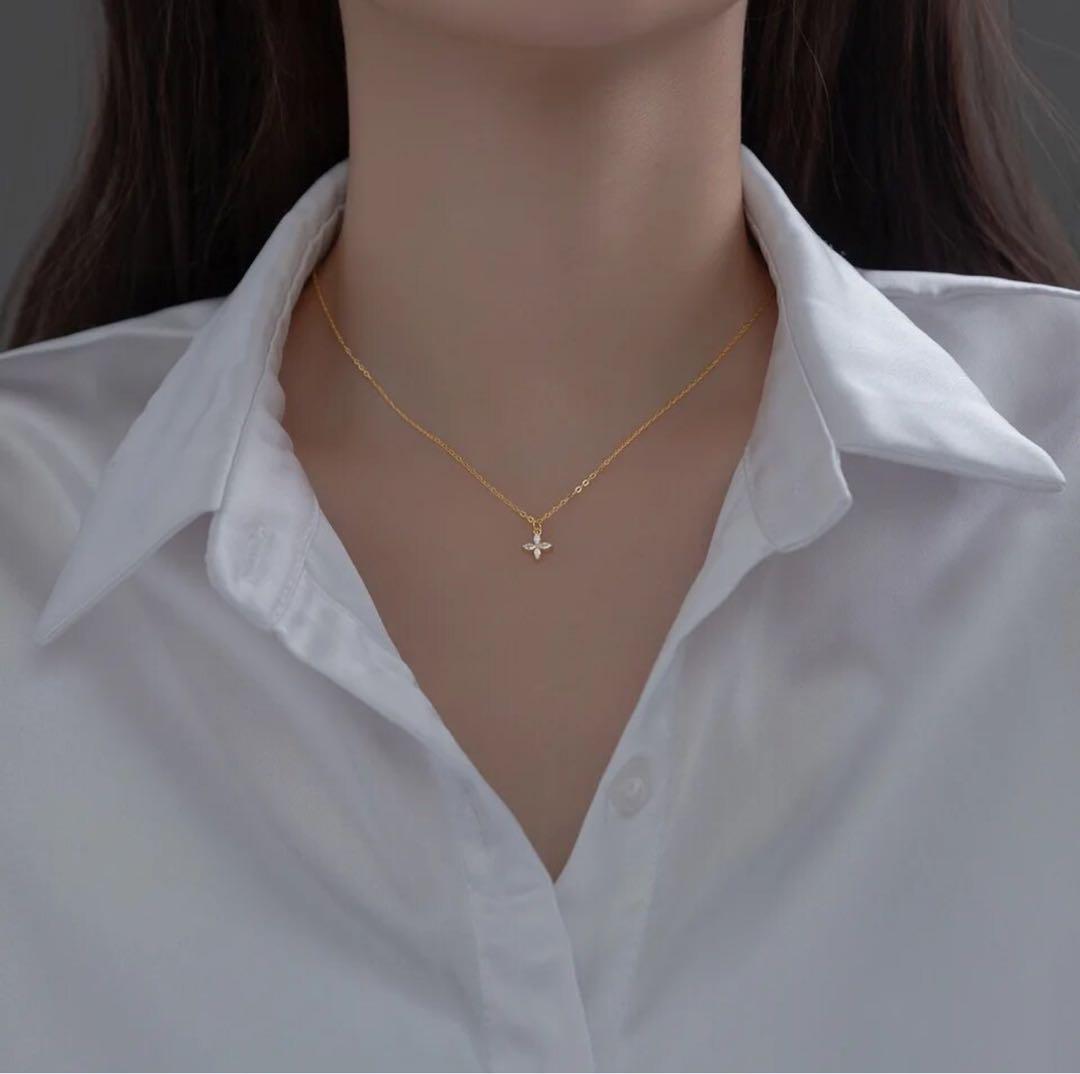 定番のお歳暮 n019c 【フラワー】 ネックレス 花 ダイヤ S925 K18 ゴールド アクセサリー