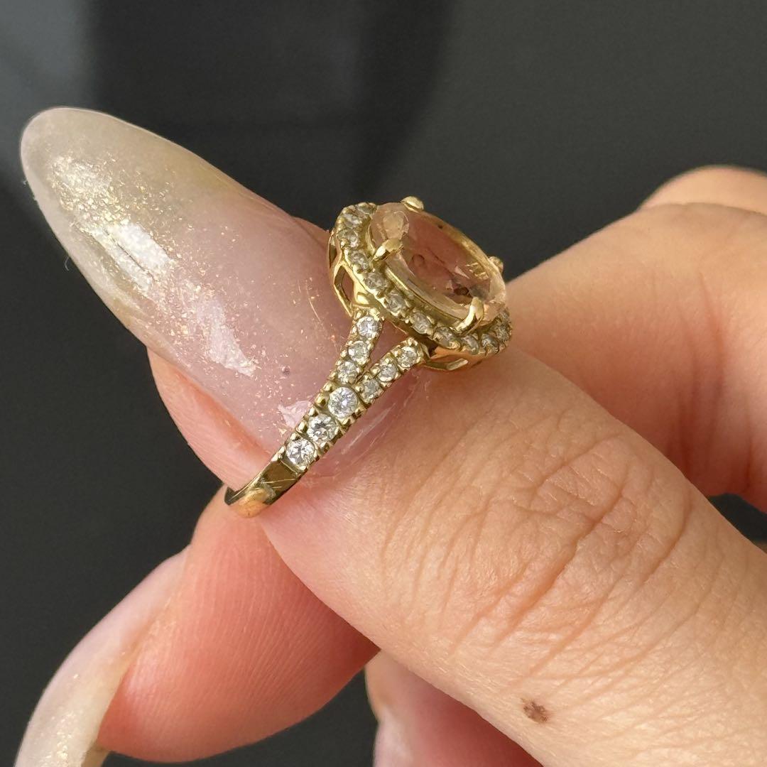 K18YG ゴールデンモルガナイト1.5ct ダイヤモンドリング