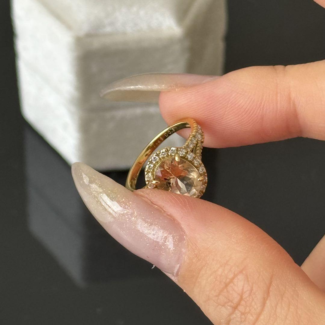 K18YG ゴールデンモルガナイト1.5ct ダイヤモンドリング