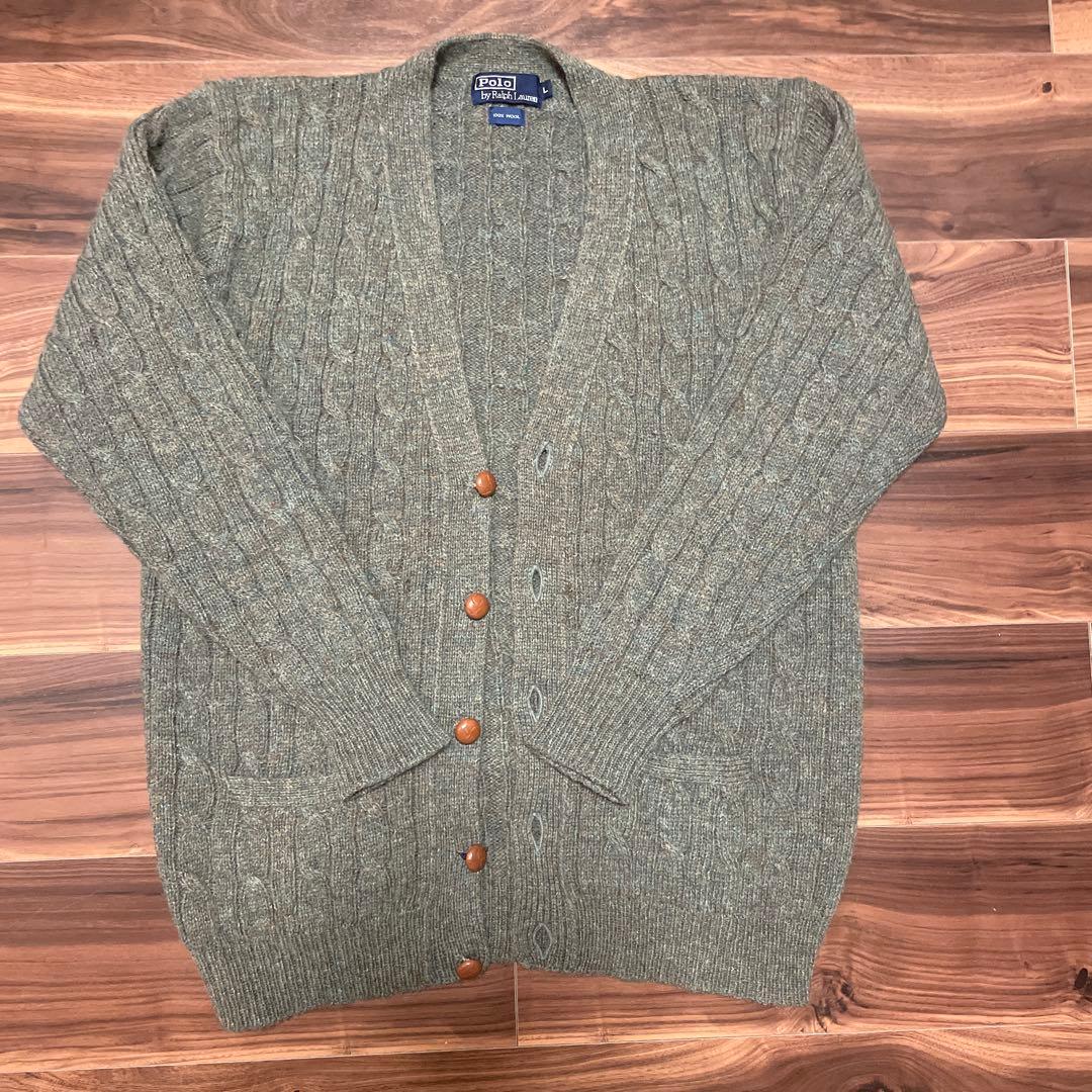 ニットカーディガン カーキ ケーブル編みL Polo By Ralph Lauren