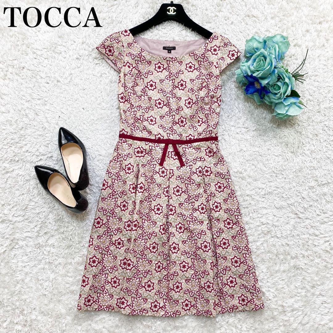 美品♡TOCCA トッカ ひざ丈ワンピース 花柄 総刺繍 リボン 0