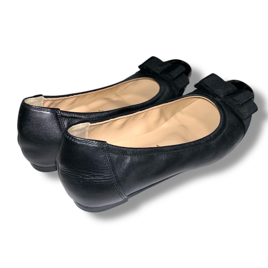 DIANA WELLFIT 21.5EE 本革エナメルコンビリボンパンプス美品