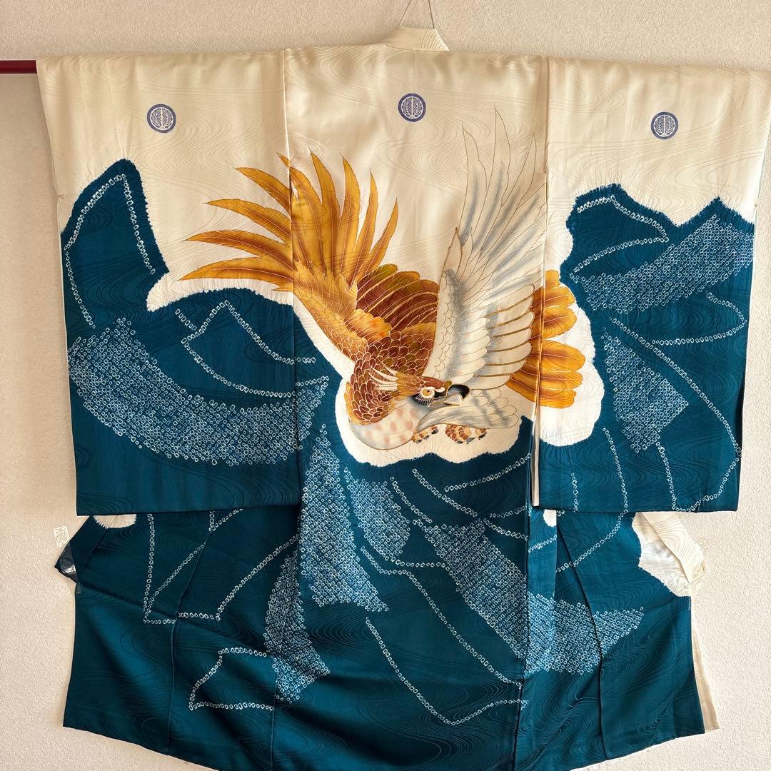 No.1 男の子 お祝い着 正絹 絞り着物 長襦袢 七五三やや傷や汚れあり