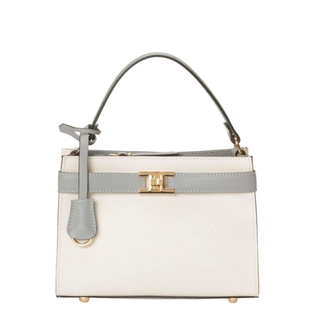 コンビカラーハンドバッグ ANAYI バッグ ハンドバッグ　ホワイトミックス