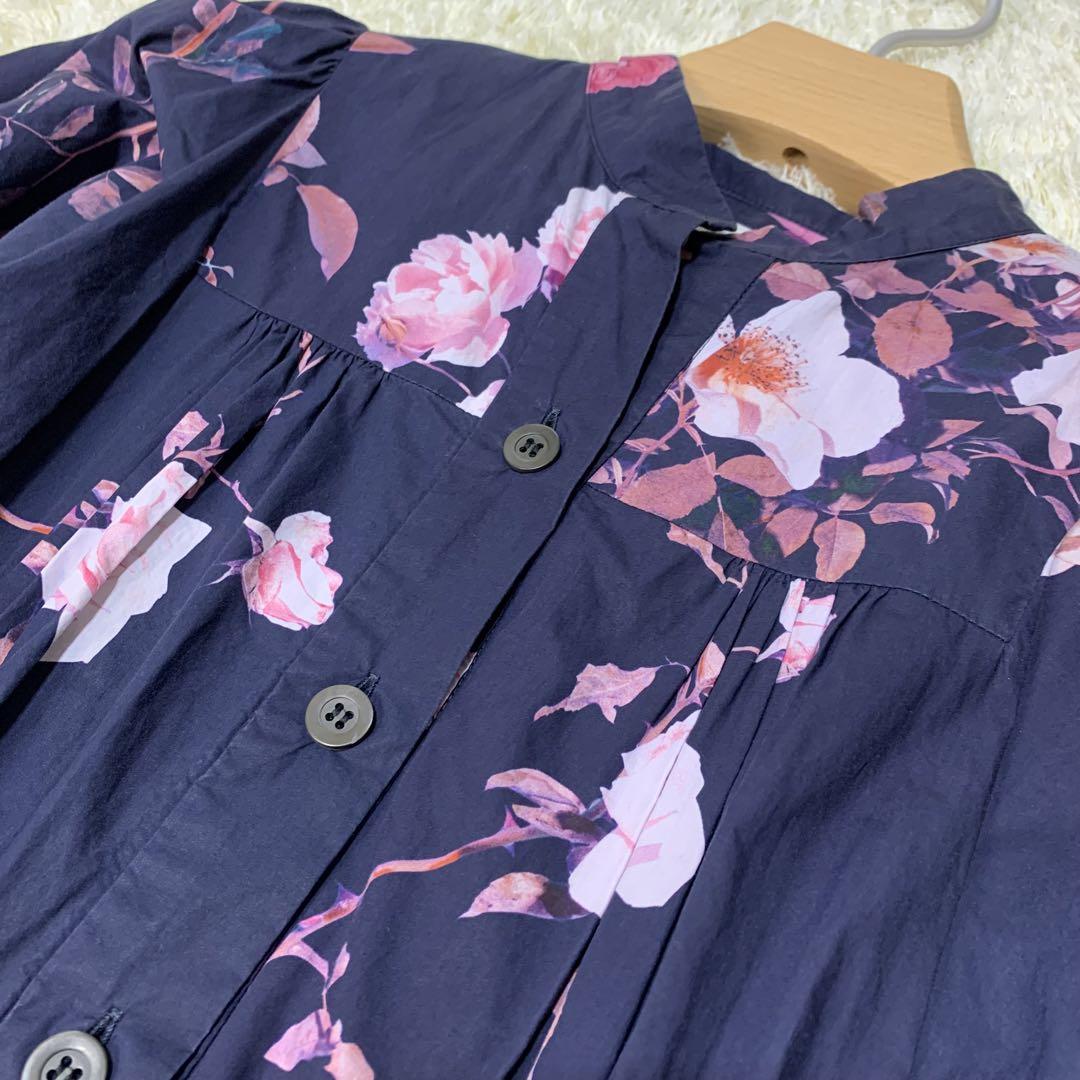 美品】ドリスヴァンノッテン 花柄総柄 ベルト付ノーカラーロングシャツ
