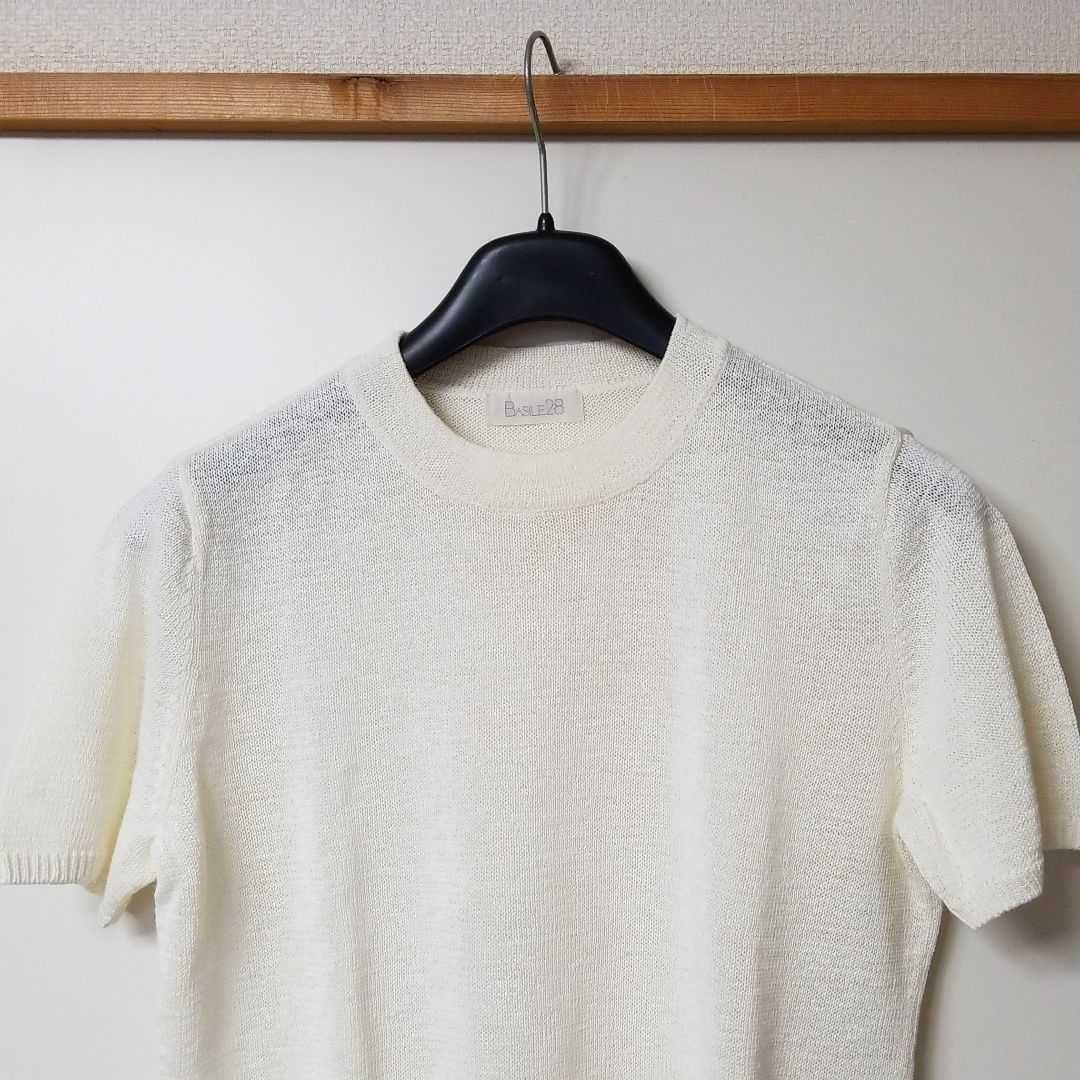 バジーレ28　大きいサイズ　半袖コットンニットカットソー　オフホワイト　15号