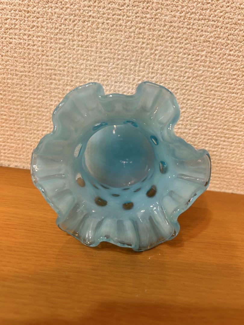 特価商品  ブルーオパールセント フェントン コインドット フラワー フリル アンティーク雑貨