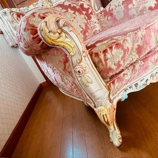 イタリア製 シングルソファ①☆ロココ 猫脚 彫刻 金彩 金華山