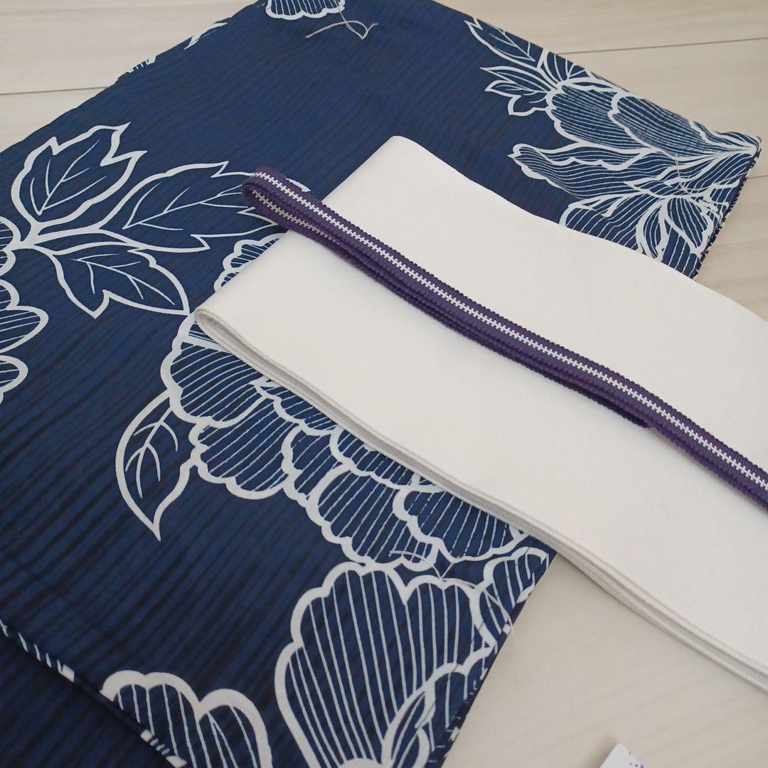新品☆呉服屋♪吸水速乾！大人上品な紺 牡丹 上品な夏着物 浴衣