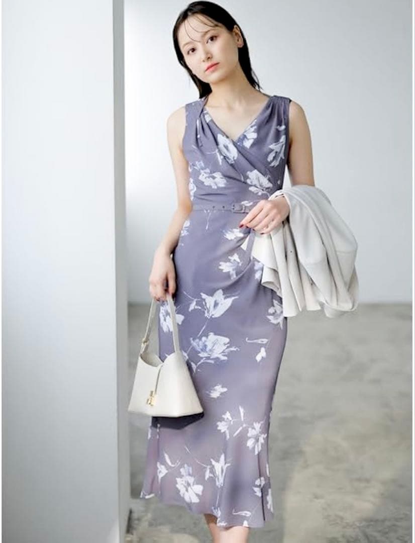 SNIDEL ペイントフラワープリントワンピース グレー