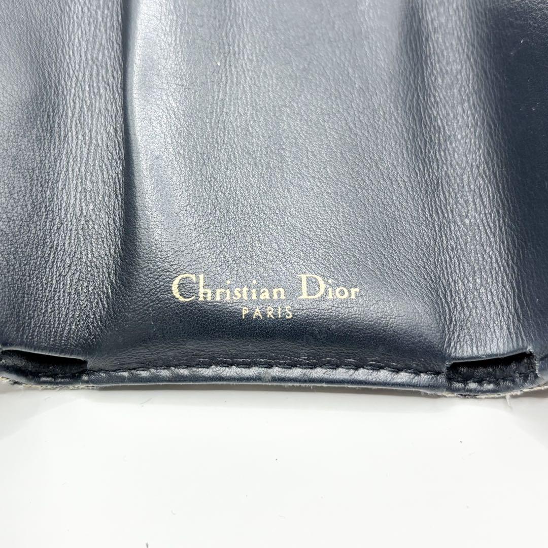 【極美品】DIOR 三つ折り 財布　トロッター柄　オブリーク　サドル　ネイビー