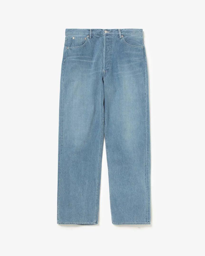 AURALEE FADED LIGHT DENIM WIDE PANTS
