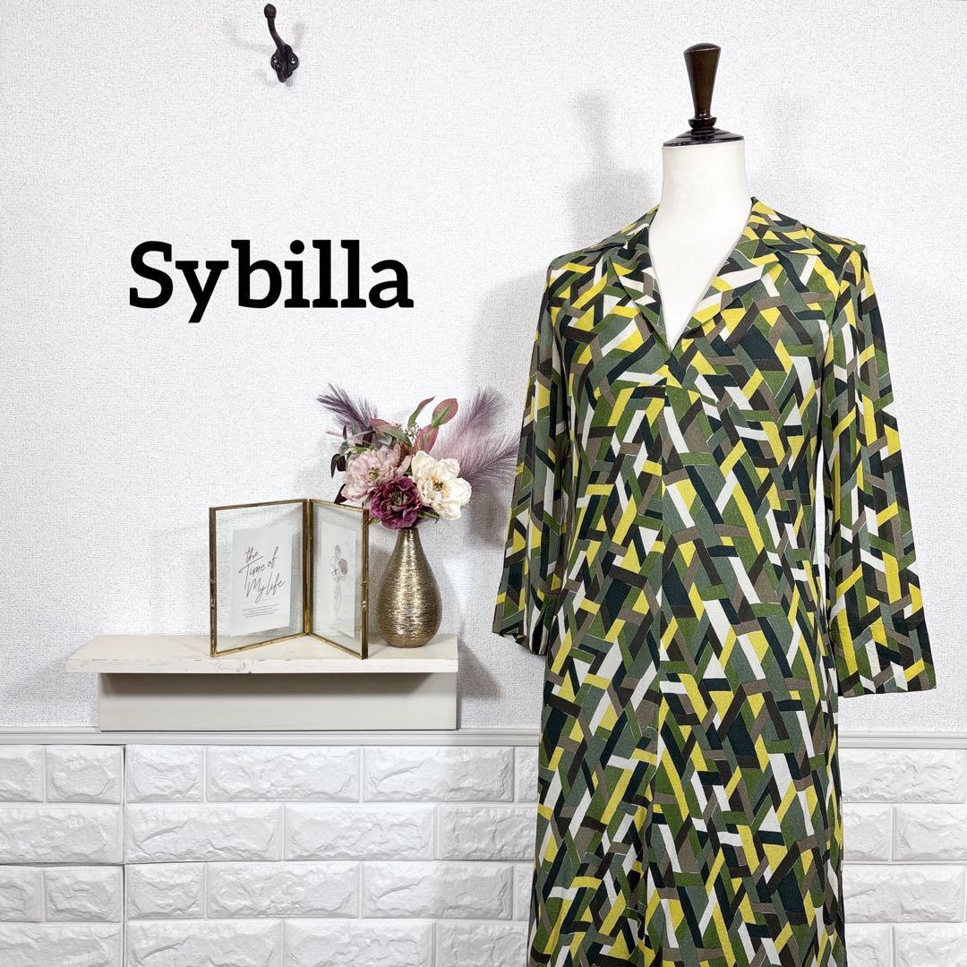 Sybilla★　シビラ　ワンピース　シルク100%　高級　幾何学模様　Mサイズ