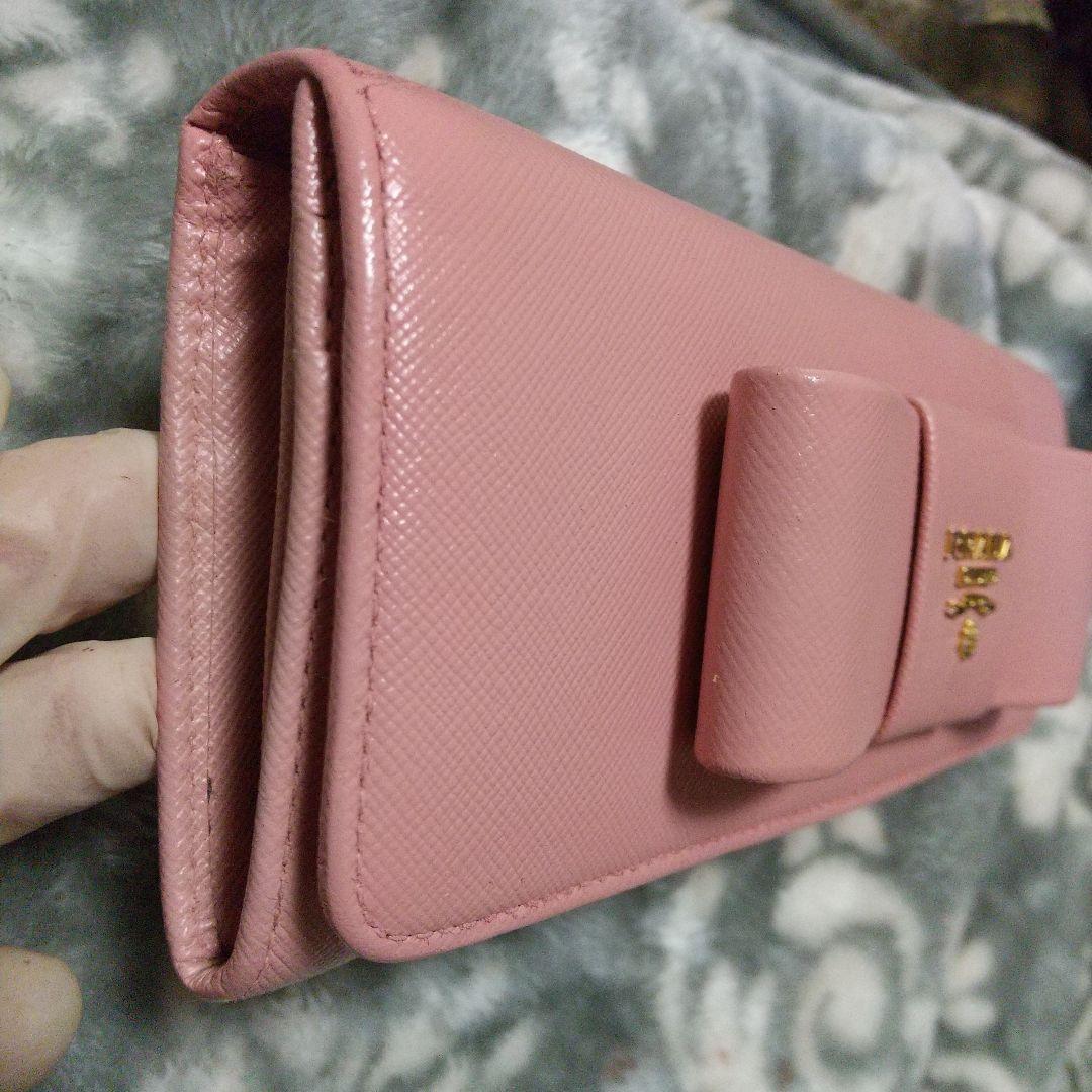 PRADA リボン付き長財布ピンクベージュ系