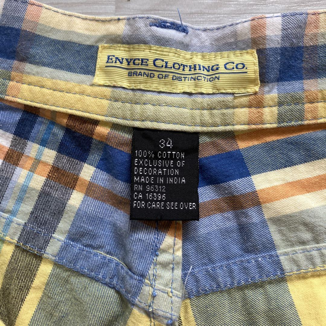 美品00s ENYCE W34 チェック柄デニム生地 バギーハーフパンツ B系