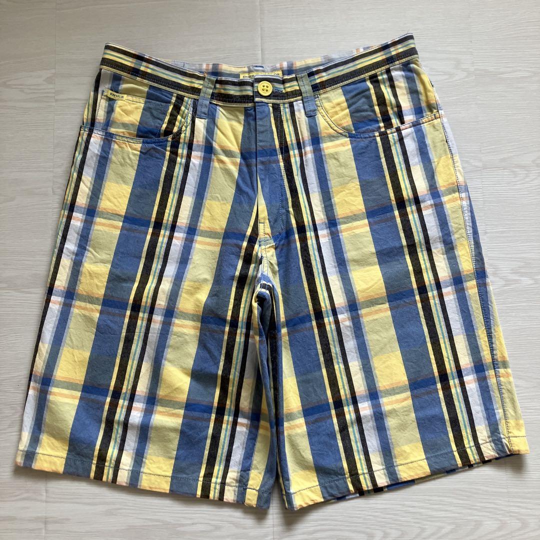 美品00s ENYCE W34 チェック柄デニム生地 バギーハーフパンツ B系