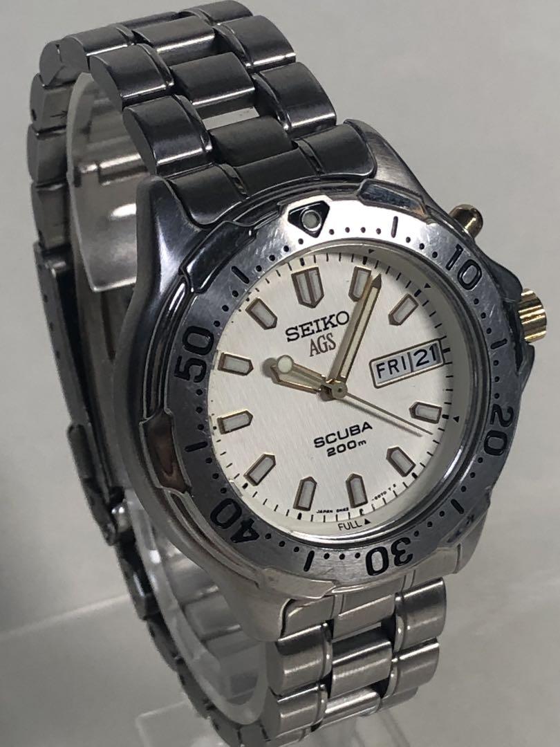 完動極美 SEIKO AGS SCUBA 200m 5M43-0C30 白文字盤