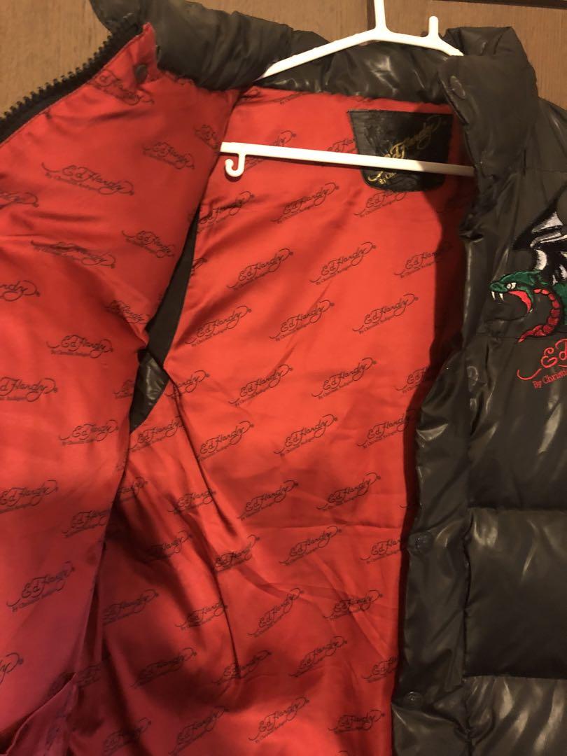 Ed Hardy ダウンベスト 黒 スカル刺繍