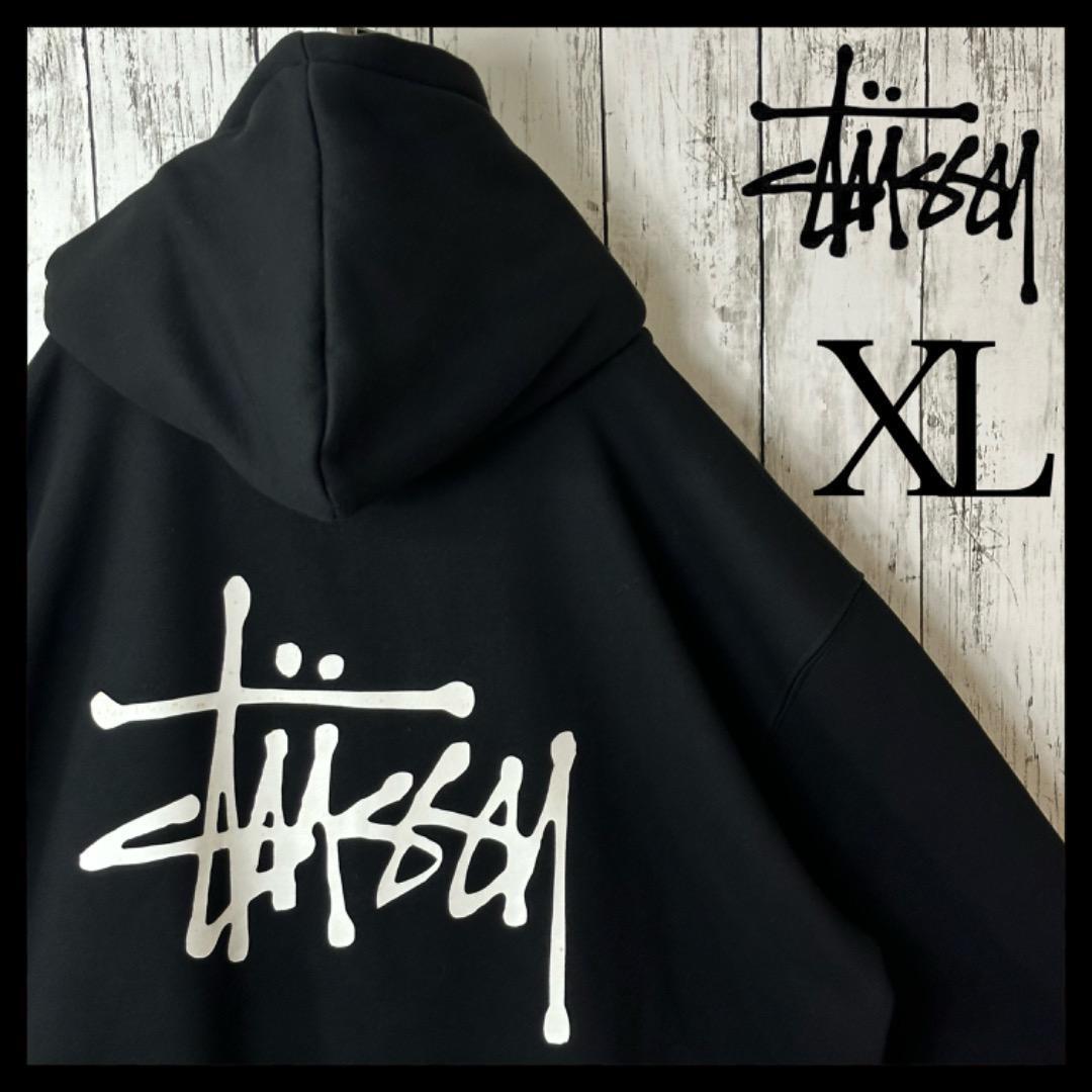 tooooma様ステューシー ジップアップ パーカー XL 黒 白 ブラック