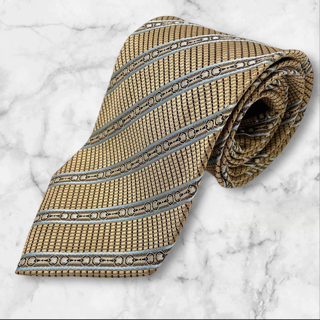 【極美品】GUCCIグッチ　ゴールド　ホースビット柄　ジャガード織シルクネクタイ