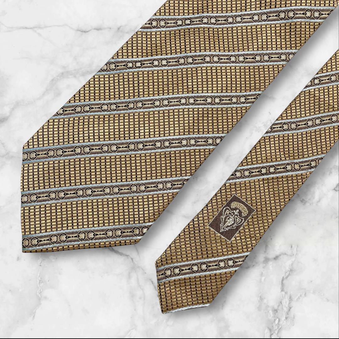【極美品】GUCCIグッチ　ゴールド　ホースビット柄　ジャガード織シルクネクタイ