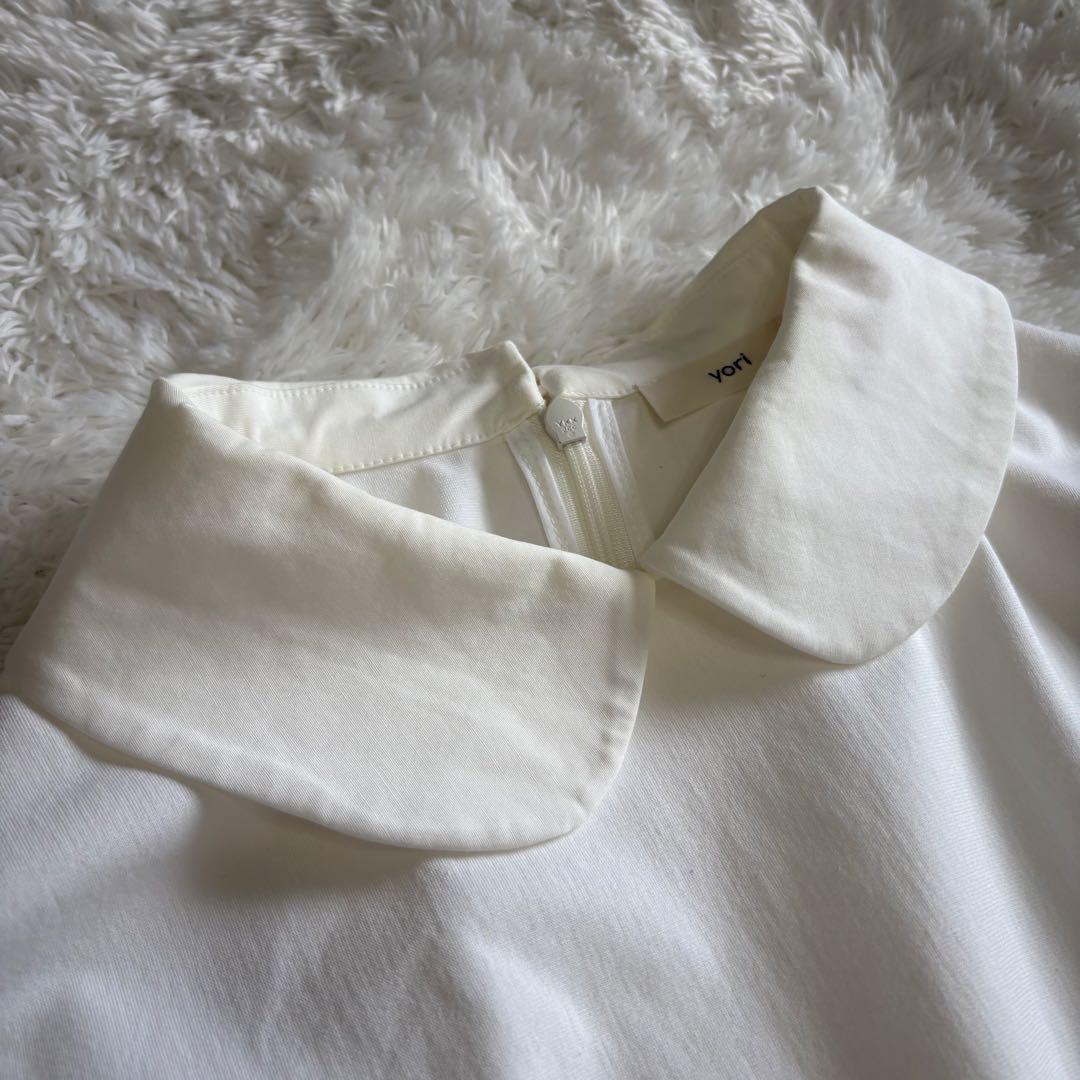 美品　yori ホワイト 襟 カットソー ドロップショルダー 美品 yori ホワイト 襟 カットソー ドロップショルダー - メルカリ