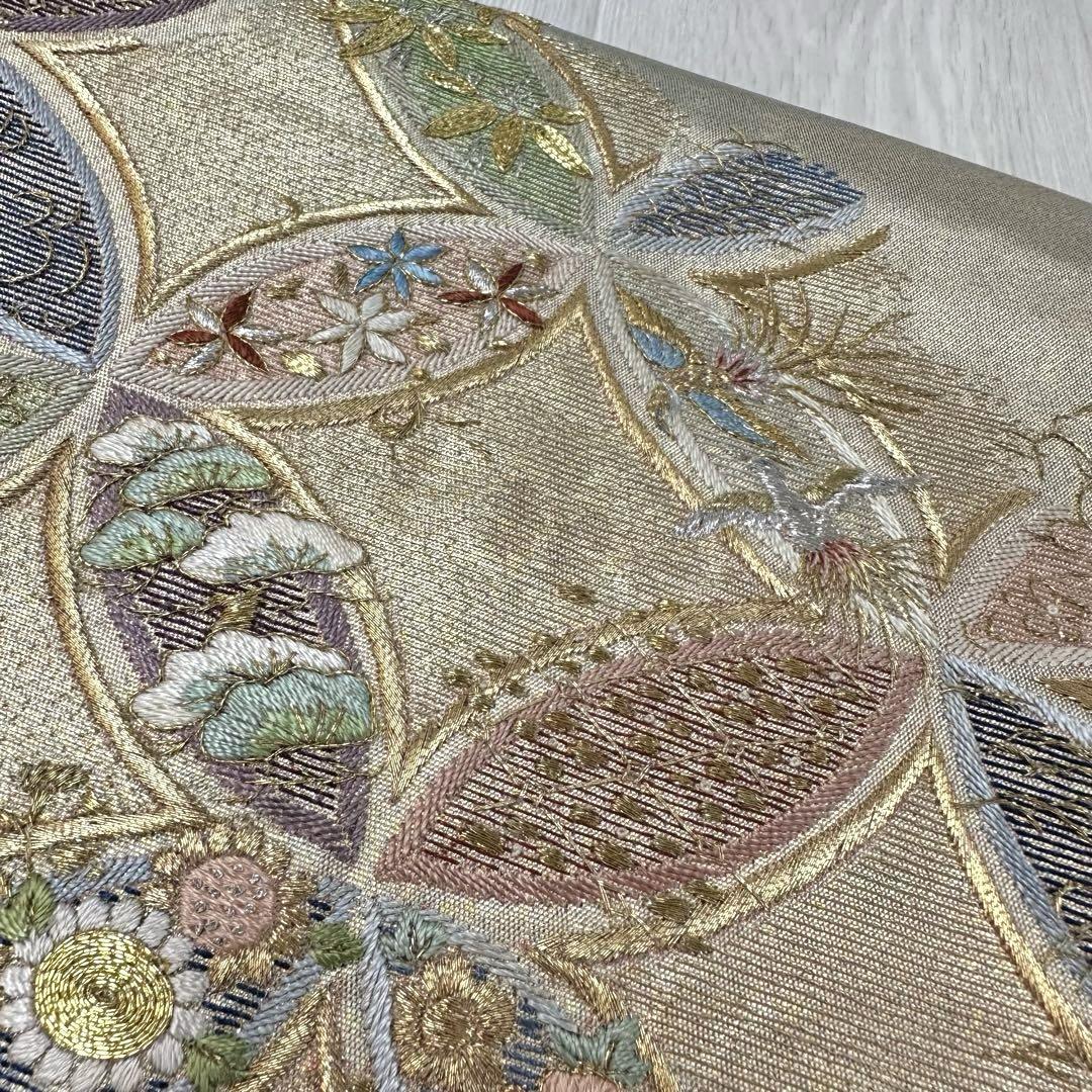 最大10%OFFクーポン 袋帯 美しい総刺繍の七宝柄 金銀糸 正絹 着物 RO-3038 - メルカリ 着物・浴衣