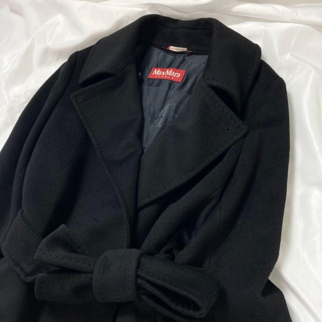 低価爆買い 極美品 MaxMara STUDIO ロングコート マニュエラ 羊毛 44 黒 cjTkY-m77144314478 格安国産
