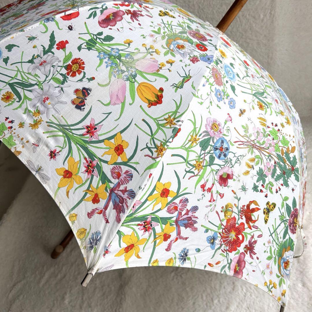 激レア✨GUCCI グッチ 長傘 フラワー 花柄 GG金具 ウッド持ち手