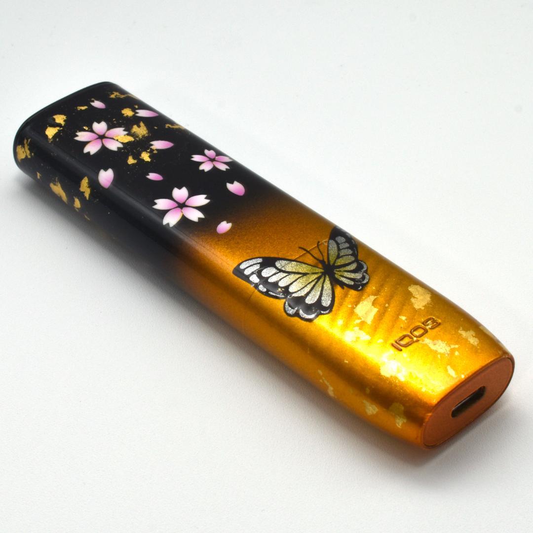 新型　IQOSILUMAiONE　カスタムペイント　桜蝶柄　金箔入り ゴールド