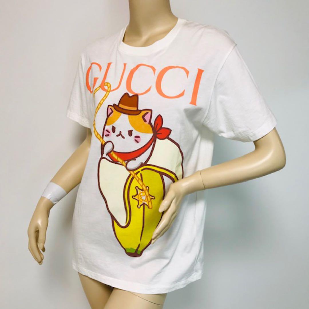 GUCCI ばなにゃTシャツ 美品☆グッチ×ばなにゃ・コラボ ばなにゃロゴデザイン オーバーT