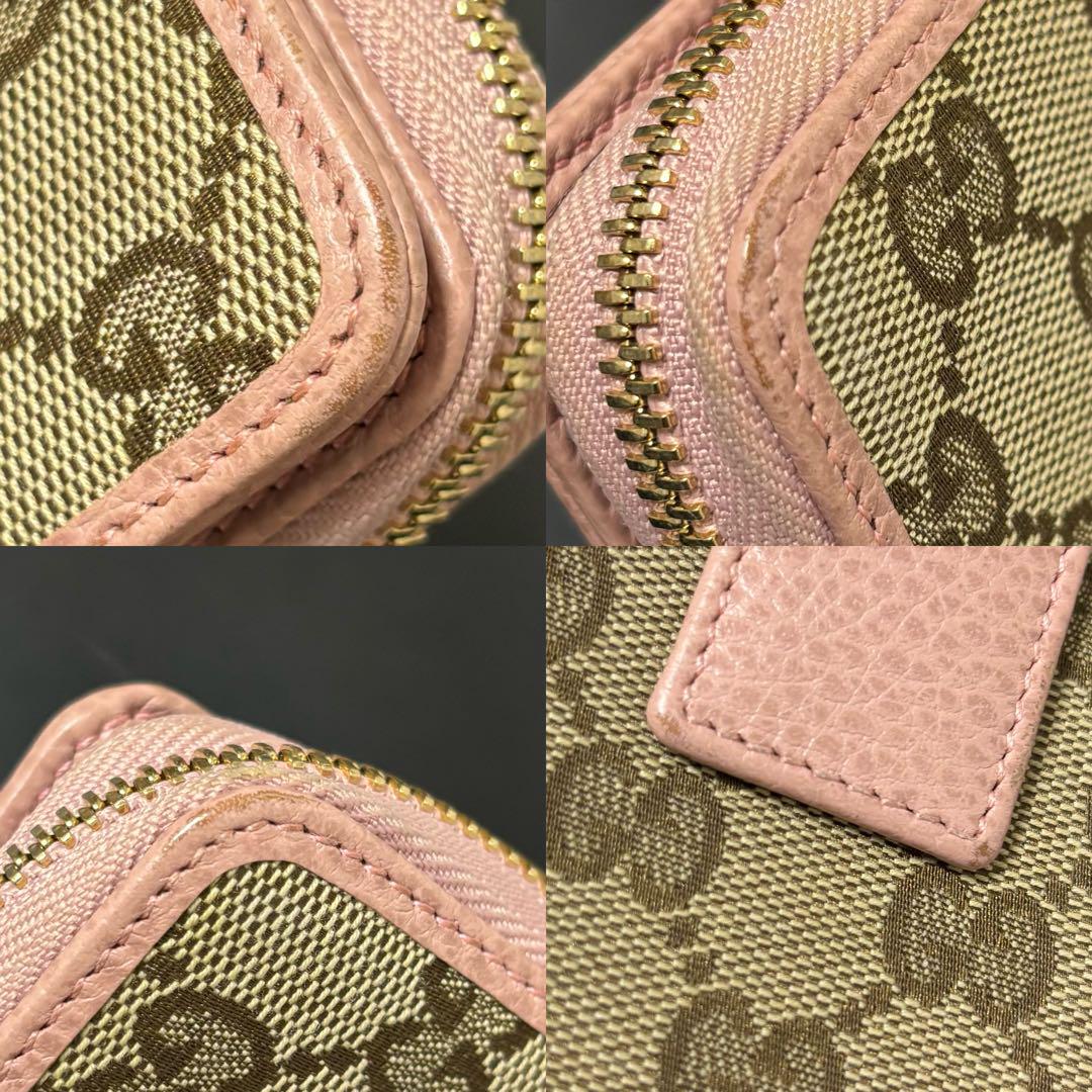 ｍ64　Gucci　グッチ　二つ折り財布　ピンク　キャンバス